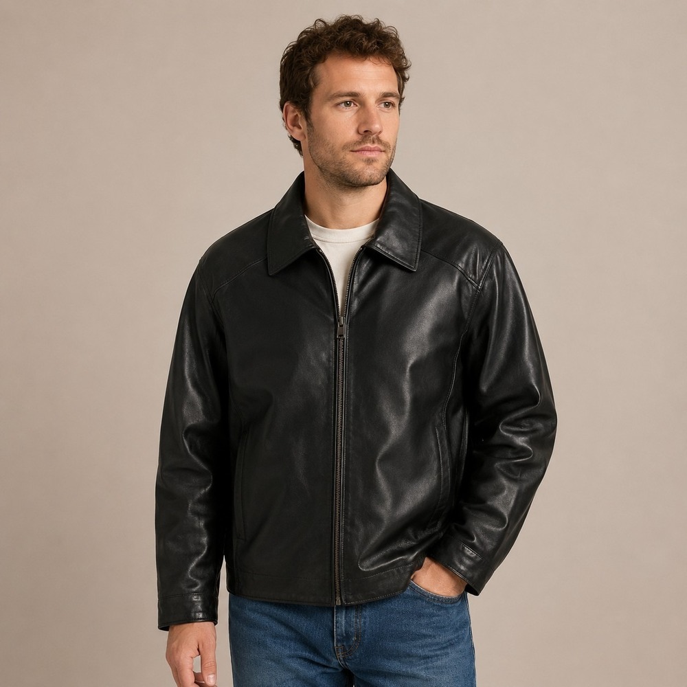 Merona Black Leather Biker Jacket Men's Large Indie Grunge Retro Y2K Old-School